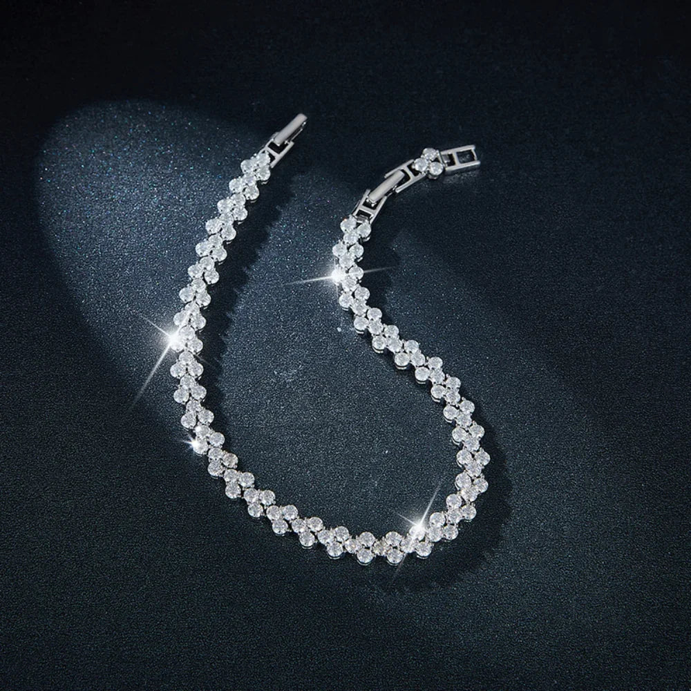 LinkerLove 925 Silver 2.5mm Moissanite Tennis Bracelet White Gold Plated Hypoallergenic Luxury Jewelry for Women Wedding Jewelry
