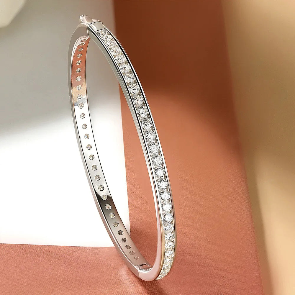 TBCYD Moissanite Bangle S925 Silver Bracelet for Woman Anniversary Fine Jewelry Gift Simple Trendy Feminina Jewelry