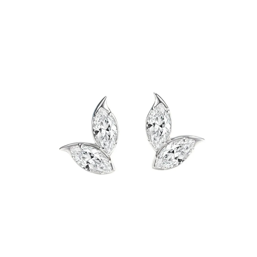 1.5CT D-Color Leaf-Shaped Moissanite Stud Earrings, Platinum Plated S925 Sterling Silver, Exquisite Fine Jewelry for Women