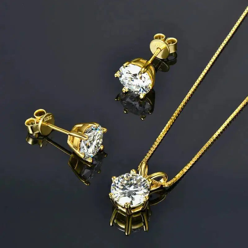 JoiasHome 925 Silver Gold Plated Moissanite Set Earrings Pendant Necklace For Women Men Gift