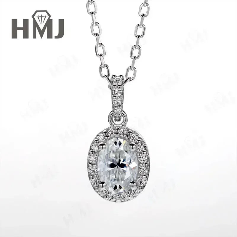 100% 925 Sterling Silver Plated 18K White Gold Moissanite Oval Cut Earring Necklace Jewelry Set  For Women Fine Anniversary Gift