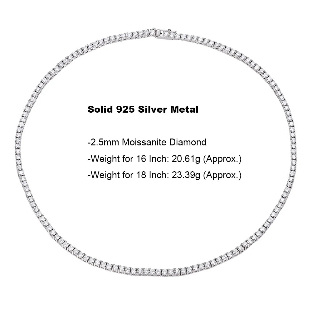 YLMyself 925 Silver Moissanite Tennis Necklace 2.5mm Diamond Chain 15-24 Inch Elegant Fine Jewelry Gift For Women