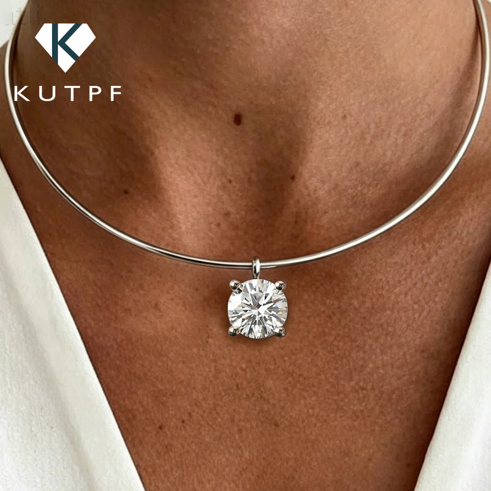 2/3/4ct Round Brilliant Cut Solitaire Moissanite Pendant Necklace With GRA S925 Silver Hard Collar Choker Fine Jewelry for Women