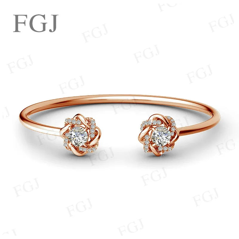 2ct Moissanite Bracelet For Women 6.5MM D VVS1 925 Silver Gold Color Flower Bangle Hand Opening Cuffs Wedding Jewelry Gifts