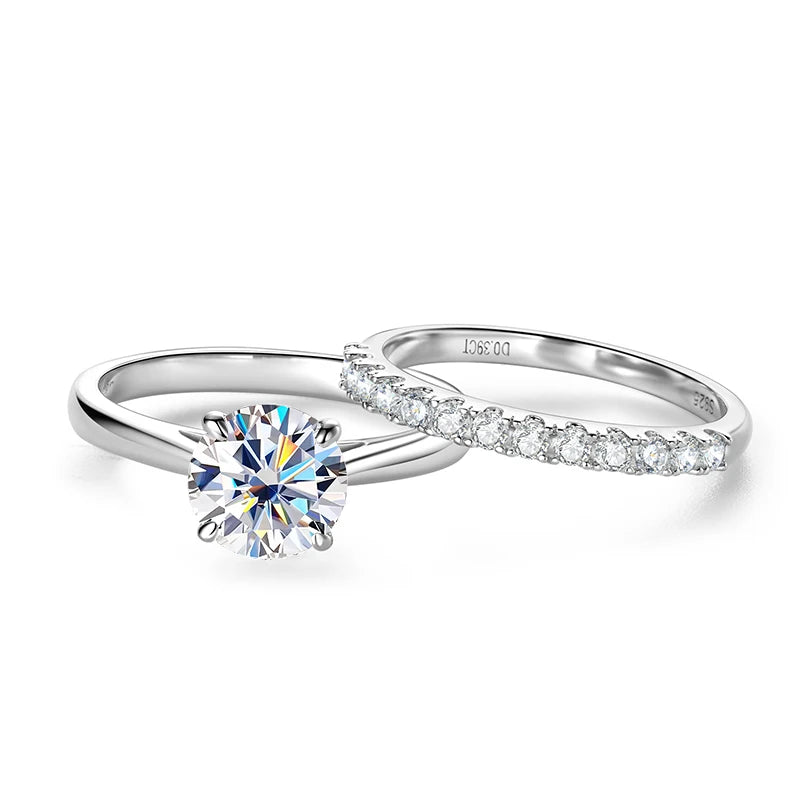 8mm 2.0CT D Moissanite Bridal Set Solitaire Ring 925 Silver Stackable Band for Women Engagement Wedding Finger Jewelry Sets S925