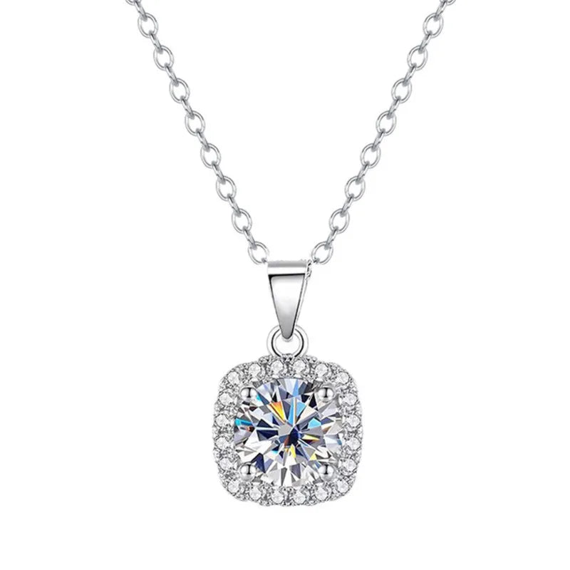 BR 6.5mm 925 Sterling Silver Square Diamond-Set Pendant Necklace with D VVS1 Grade High-Quality Moissanite Jewelry