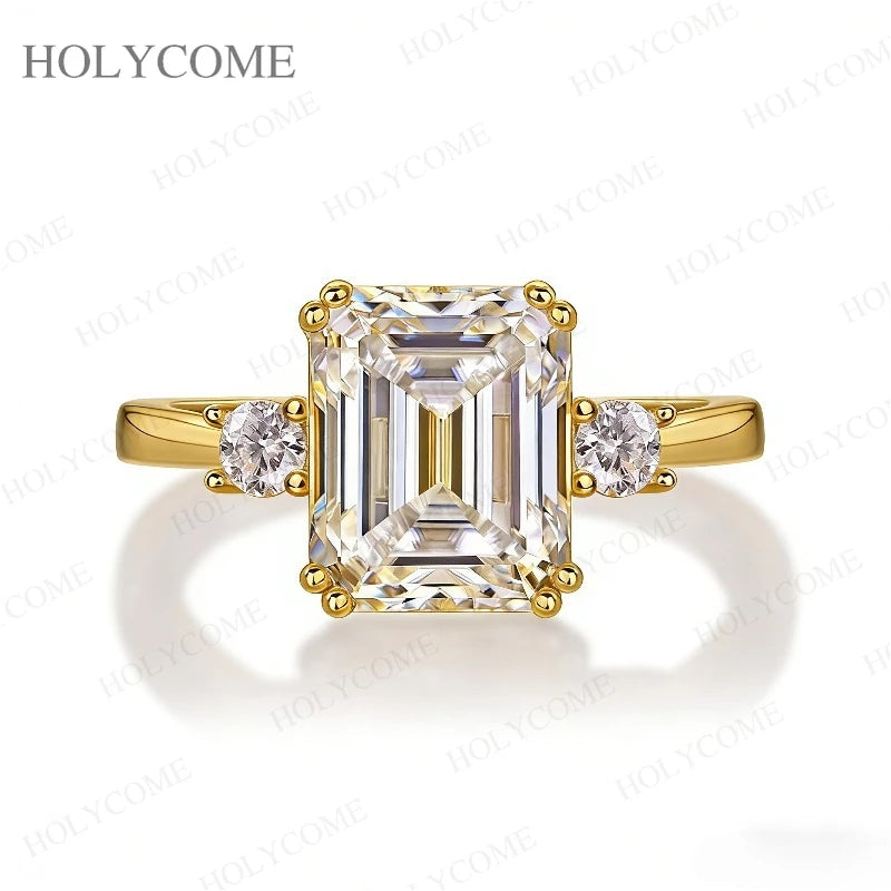 925 Sterling Silver Moissanite Ring GRA Certified Emerald Cut D Color VVS1 Classic Design Hypoallergenic Perfect for Daily Wear