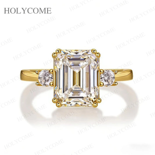 925 Sterling Silver Moissanite Ring GRA Certified Emerald Cut D Color VVS1 Classic Design Hypoallergenic Perfect for Daily Wear