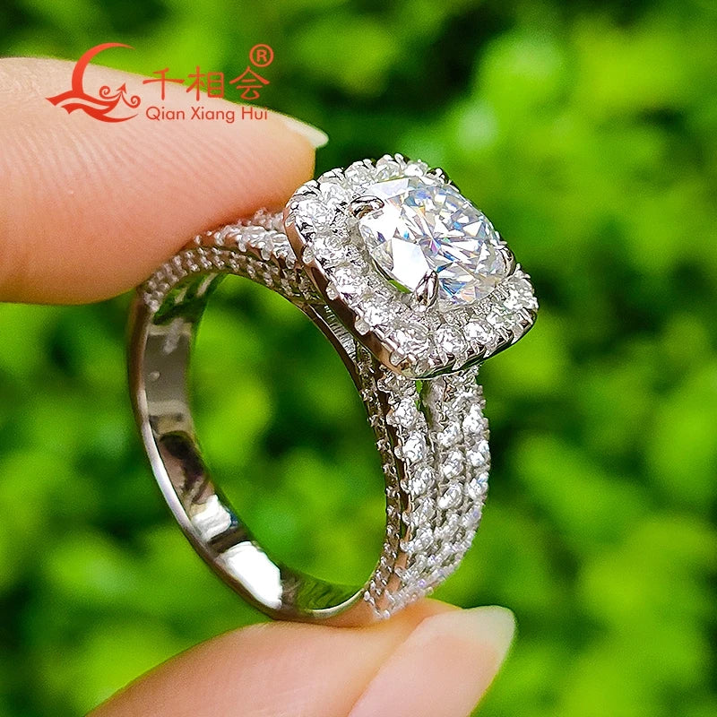 2ct 8mm cushion  Moissanite Ring three rows half Band 925 Silver hip hop Men women Diamonds Male Jewelry