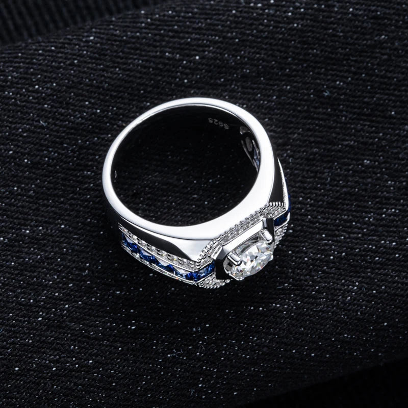 MossanRappr 1ct VVS1 Moissanite Men's Diamond Ring 925 Sterling Silver D Color Hip Hop Rings Iced Out Fashion Jewelry for Men