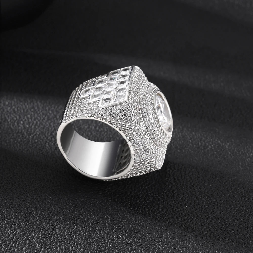 NUOYA Brass Moissanite Heavy Square Signet Ring 18K Gold Plated Micro Pave Pass Diamond Tester Hip Hop Jewelry Gift for Men