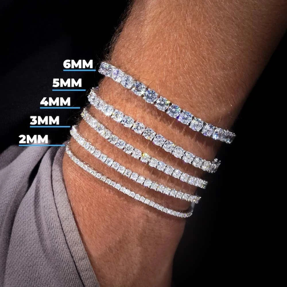 925 VVS Moissanite Tennis Chain Fine Jewelry 2/3/4/5MM Width Iced Out Bling Moissanite Bracelet Sterling Silver for Women Men