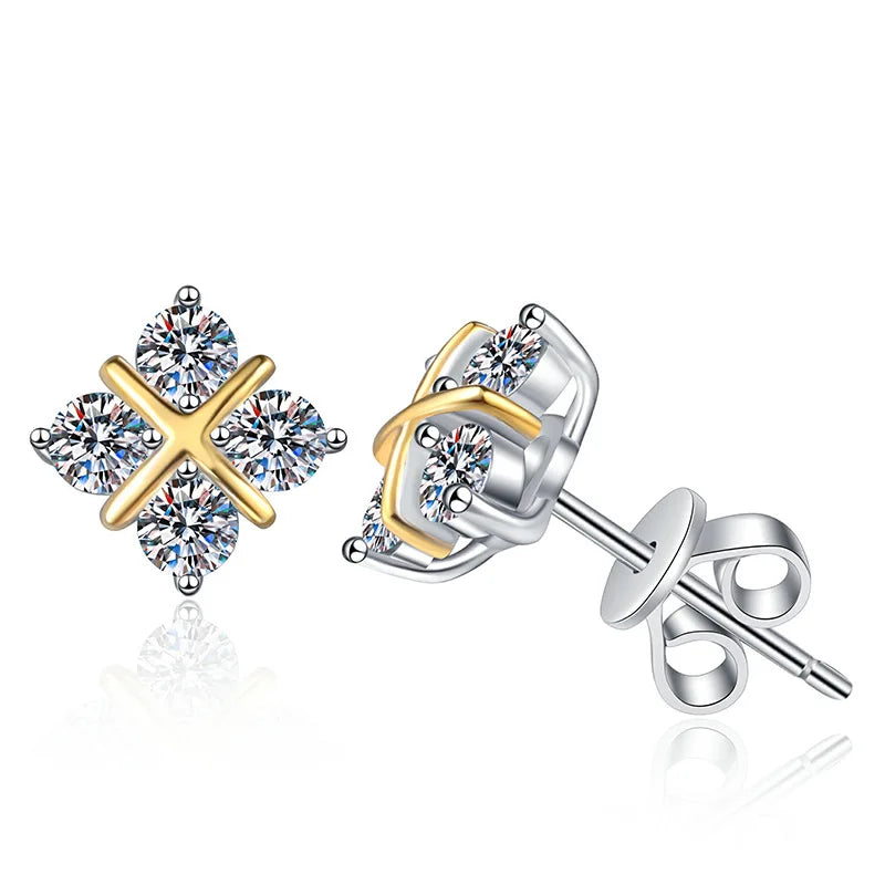 E019 Lefei Fashion Trendy Diamond-set Classic Moissanite Cross Square Stud Earrings For Women s925 Sterling Silver Party Jewelry