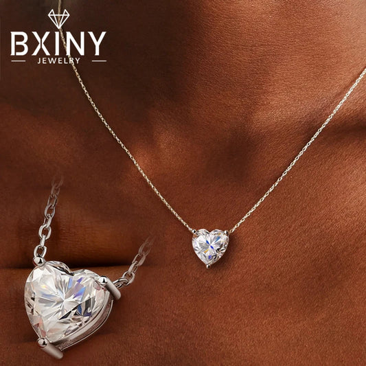 BXINY 1/2/3Carat Heart Cut Moissanite Pendant Necklace 100% S925 Silver Solitaire Diamond Neck Chain for Women Fine Jewelry Gift