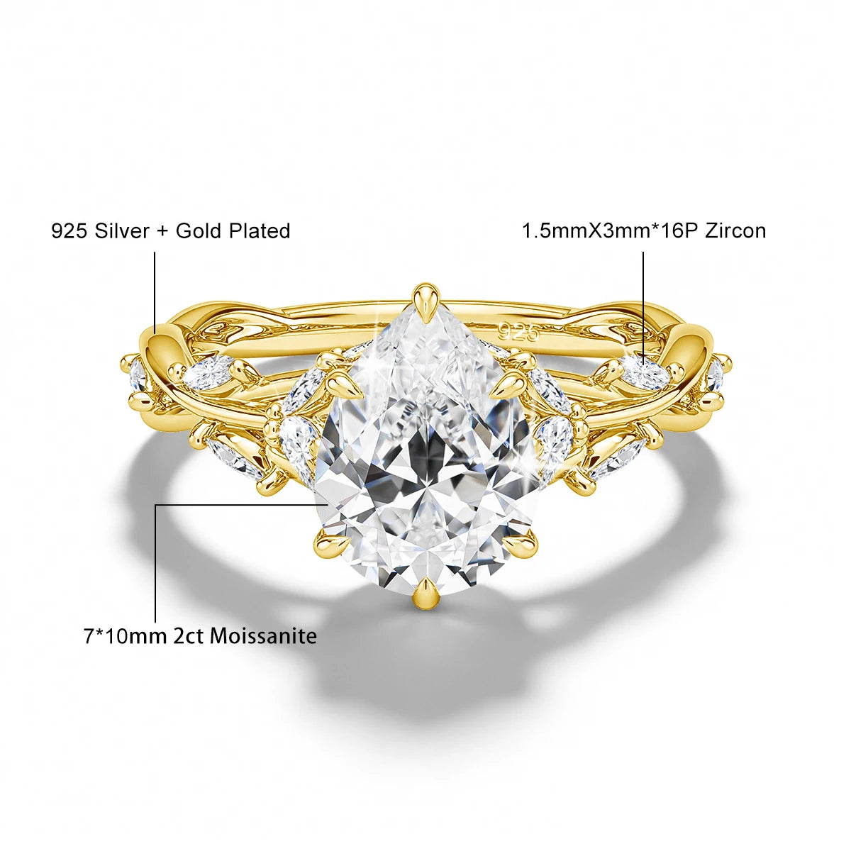 Premium 14K Gold Filled 2CT Pear Cut Moissanite Ring Bridal Wedding Sparkle Diamond Ring for Women Fine Jewelry 1/20 14k GF 925