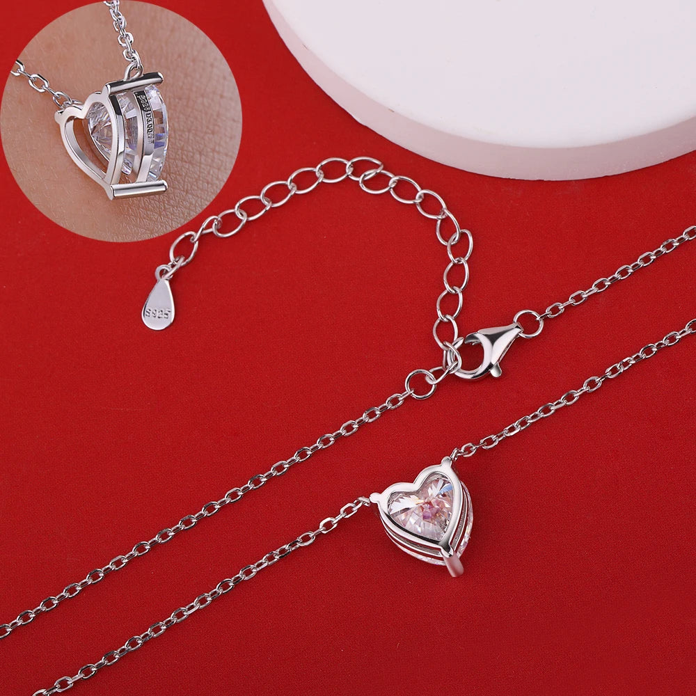 BXINY 1/2/3Carat Heart Cut Moissanite Pendant Necklace 100% S925 Silver Solitaire Diamond Neck Chain for Women Fine Jewelry Gift