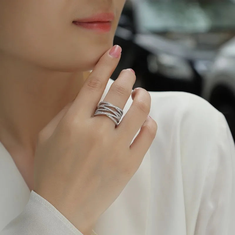 925 Silver Real Moissanite Multi Band Eternity Ring for Women Fine Jewelry White Gold Plated Diamond Statement Ring Pass Tester