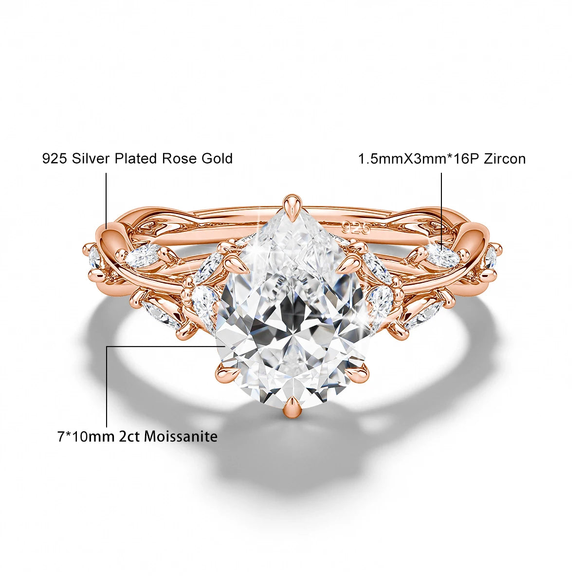 Premium 14K Gold Filled 2CT Pear Cut Moissanite Ring Bridal Wedding Sparkle Diamond Ring for Women Fine Jewelry 1/20 14k GF 925
