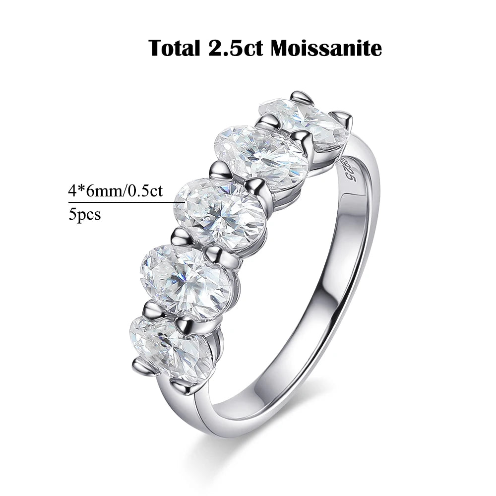 3*5mm Oval Moissanite Rings Full Eternity for Women 925 Sterling Silver Lab Diamond Wedding Band with Certificate Jewelry Gift