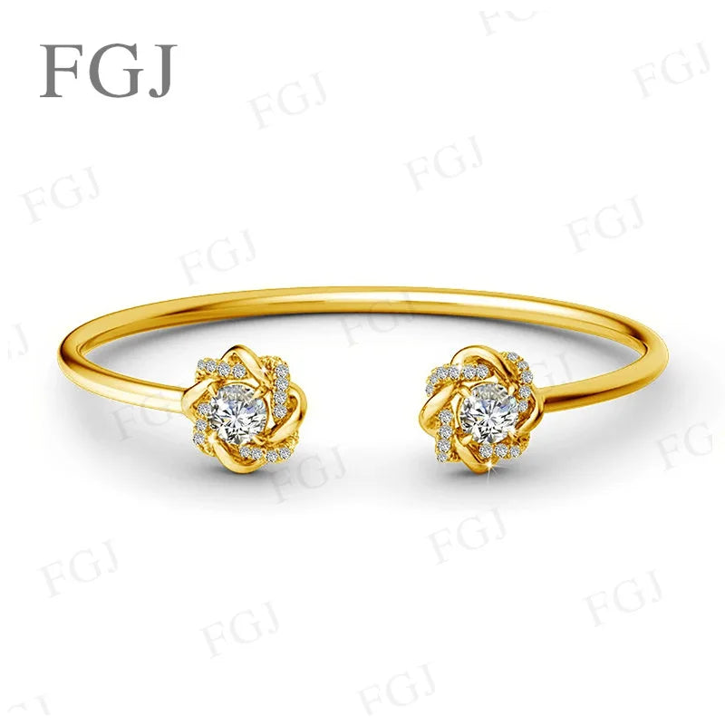 2ct Moissanite Bracelet For Women 6.5MM D VVS1 925 Silver Gold Color Flower Bangle Hand Opening Cuffs Wedding Jewelry Gifts