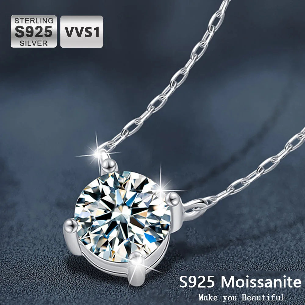 ICEBLING 1-3CT Moissanite Necklace for Women D Color Sparkling Classic Lab Diamon Pendant Sterling Silver 925 GRA