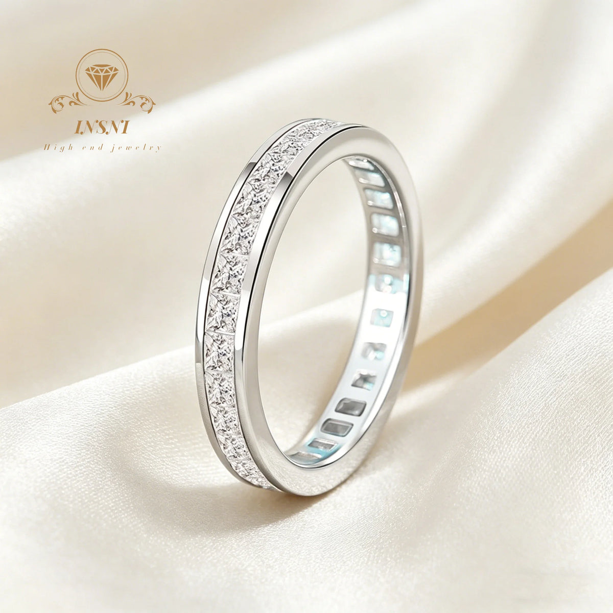 S925 Sterling Silver Full Moissanite Square Eternity Band Ring Affordable Light Luxury Jewelry Unisex style is non-allergenic