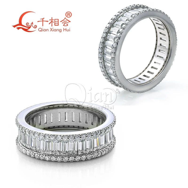 925 Sterling Silver Eternity Band Ring with 2*4mm Baguette And round Moissanite - Jewelry Engagement Ring for Ladies And Men