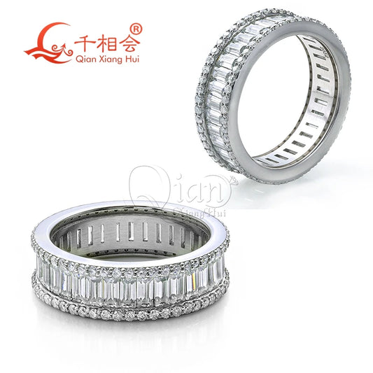 925 Sterling Silver Eternity Band Ring with 2*4mm Baguette And round Moissanite - Jewelry Engagement Ring for Ladies And Men