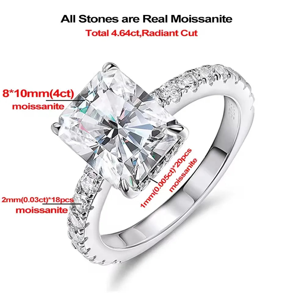 BXINY Full Moissanite Ring Sets 100% S925 Silver for Women Emerald/Radiant Cut Diamond Wedding Bands Gifts Fine Jewelry With GRA