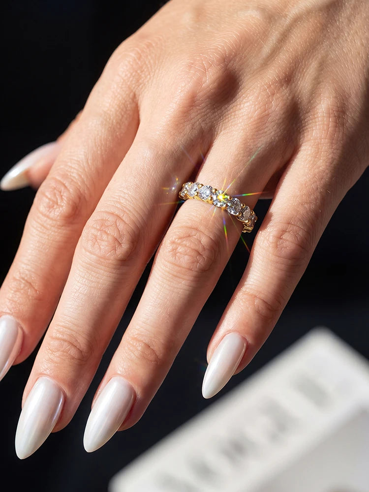 925 Sterling SilverFull 0.1CT Round Moissanite Diamond Ring For Women Engagement Wedding High Quality Luxury Fine Jewelry