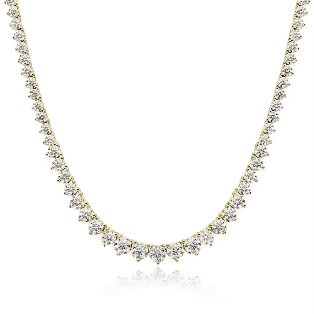 Kanolan Moissanite Tennis Necklace for Women 925 Sterling Silver 18K White Gold 3 Claw Graduated Necklace Luxury Wedding Jewelry