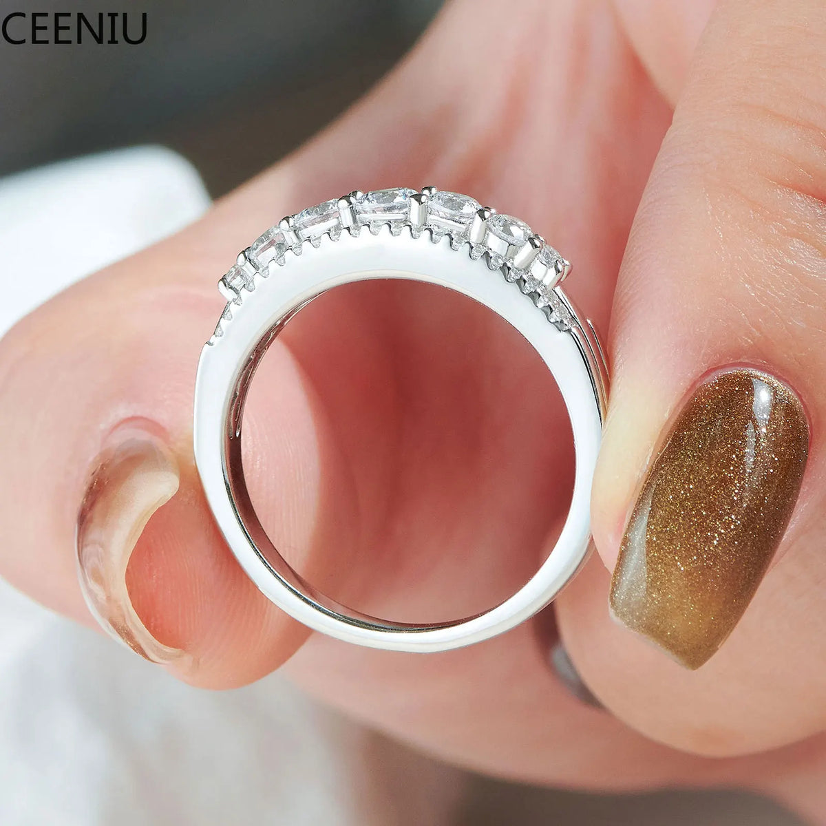 Moissanite Wedding Rings for Women Original 925 Sterling Silver Eternity Band Engagement Ring Fine Jewelry