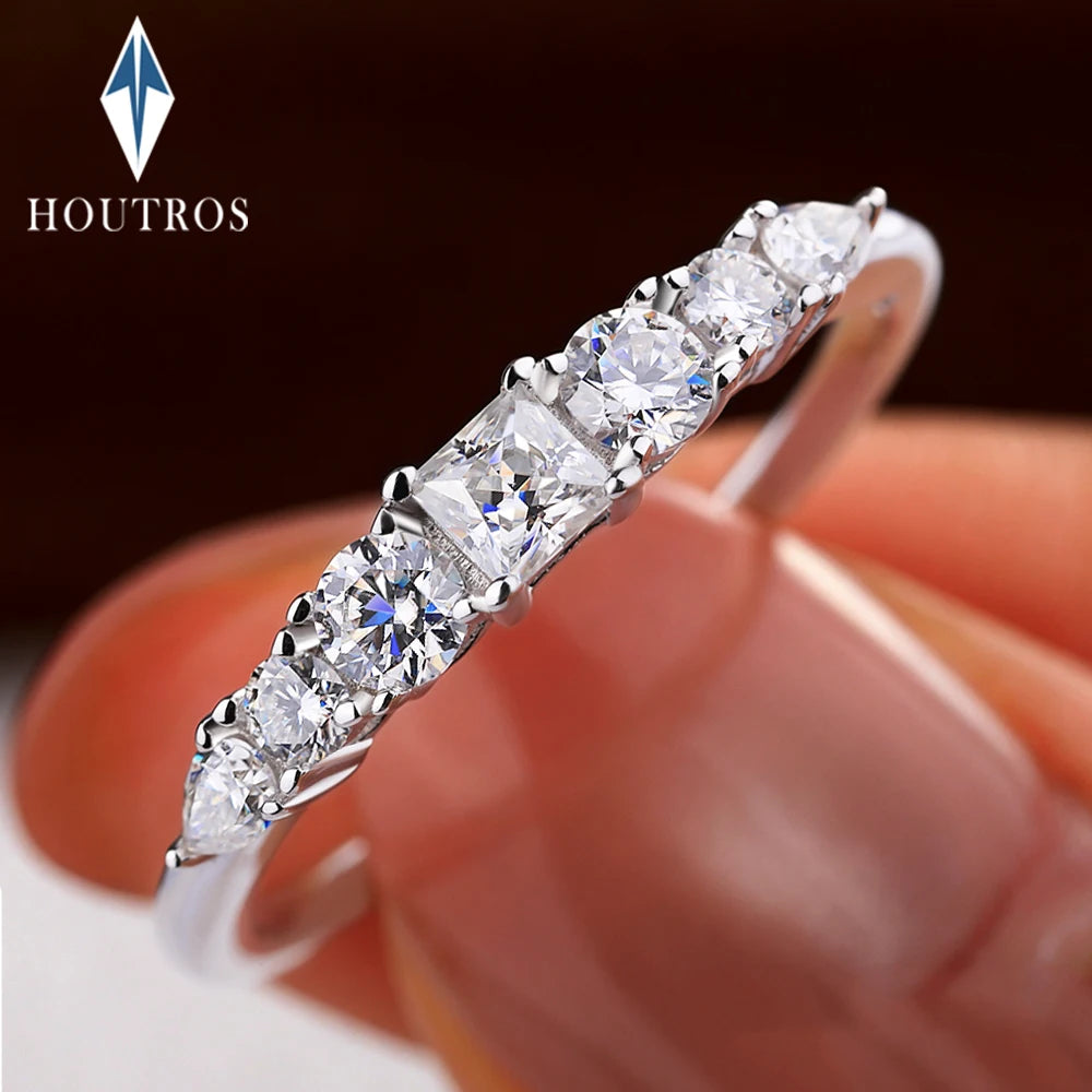 7 Stone All Moissanite Half Eternity Ring for Women 925 Sterling Silver Stackable Bands Wedding Engagement Rings Fine Jewelry