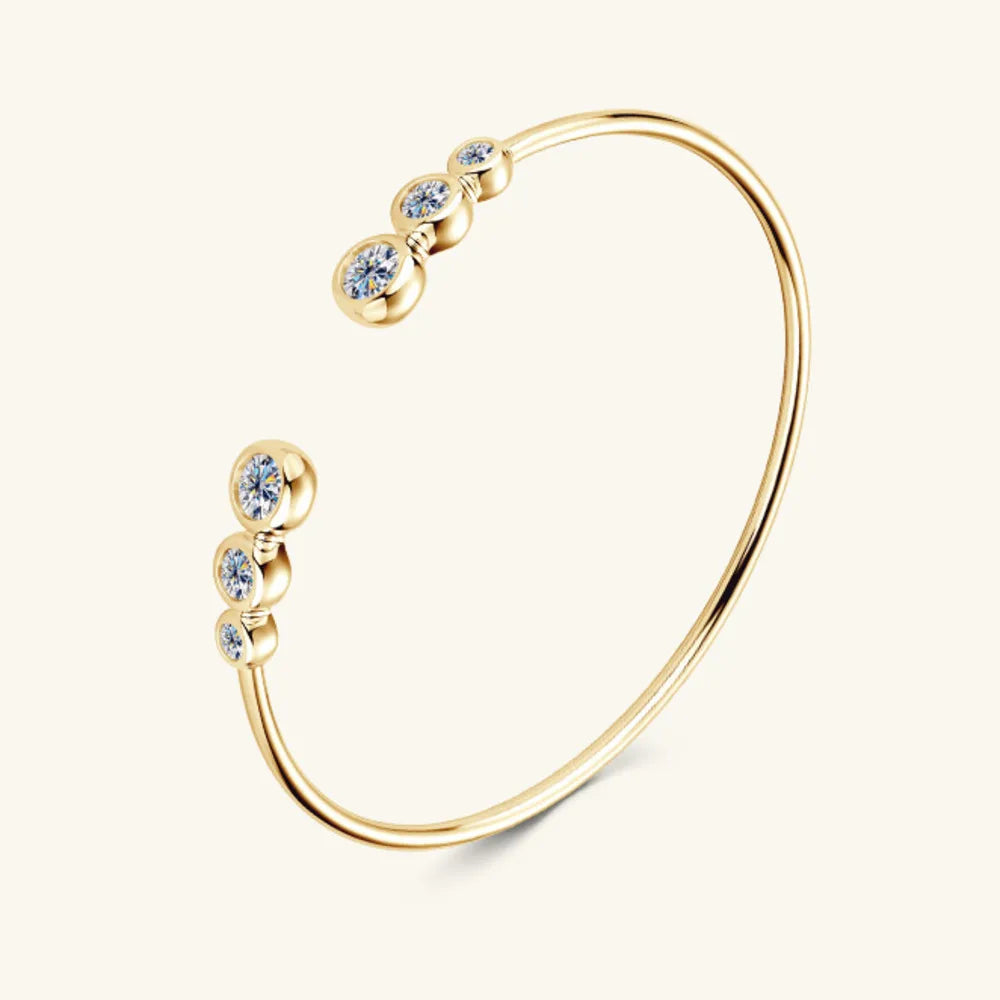 925 Sterling Silver Clover Cluster Moissanite Open Bangle D VVS1 Single Round Bezel Fine Jewelry For Women Daily Party Gift