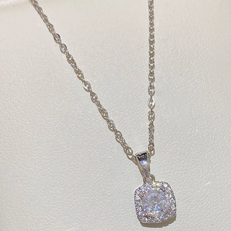 BR 6.5mm 925 Sterling Silver Square Diamond-Set Pendant Necklace with D VVS1 Grade High-Quality Moissanite Jewelry