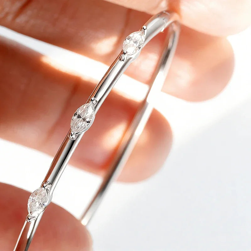 FCGJHW Moissanite Bangle 5-stone 3x6mm Marquise Cut 925 Sterling Silver Plated 18k White Gold GRA Certified Bracelet for Women