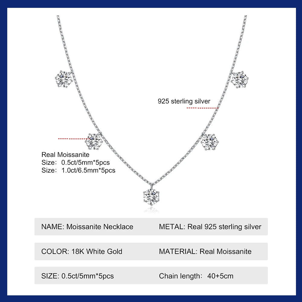 2.5-5CT Tennis Moissanite Necklace Chain for Women 925 Sterling Silver 5mm 6.5mm Bezel Diamond Necklaces Overlay Style Jewelry