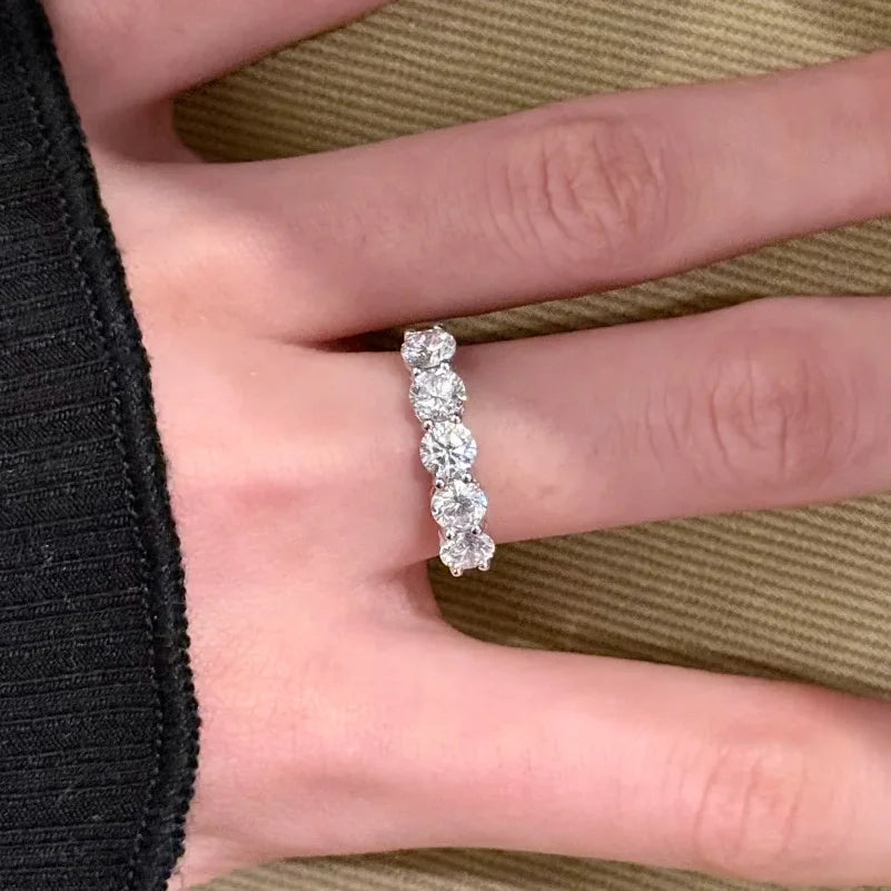 OEVAS 5MM Moissanite Full Eternity Band For Women S925 Sterling Silver Plated 18K Gold Lab Diamond Band Wedding Fine Jewelry