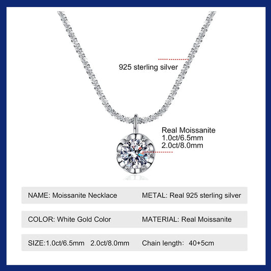 Moissanite Necklaces for Women 925 Sterling Silver Sparkling Cauliflower Chain with 2CT Diamond Pendant Dainty Jewelry Gift
