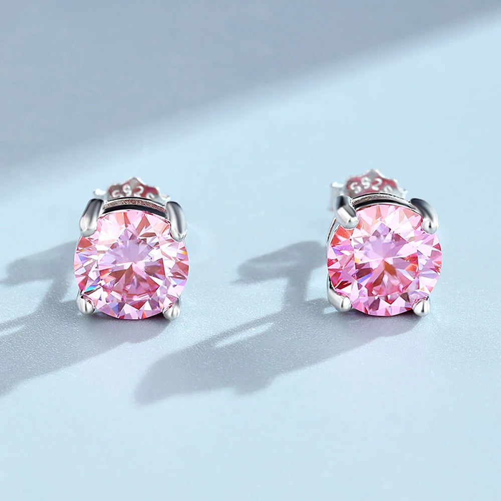 4/5/6.5/8 mm Real Moissanite Diamond Stud Earrings Blue/Red/Green/Yellow/Pink/Black/White/Grey 925 Sterling Silver Jewelry