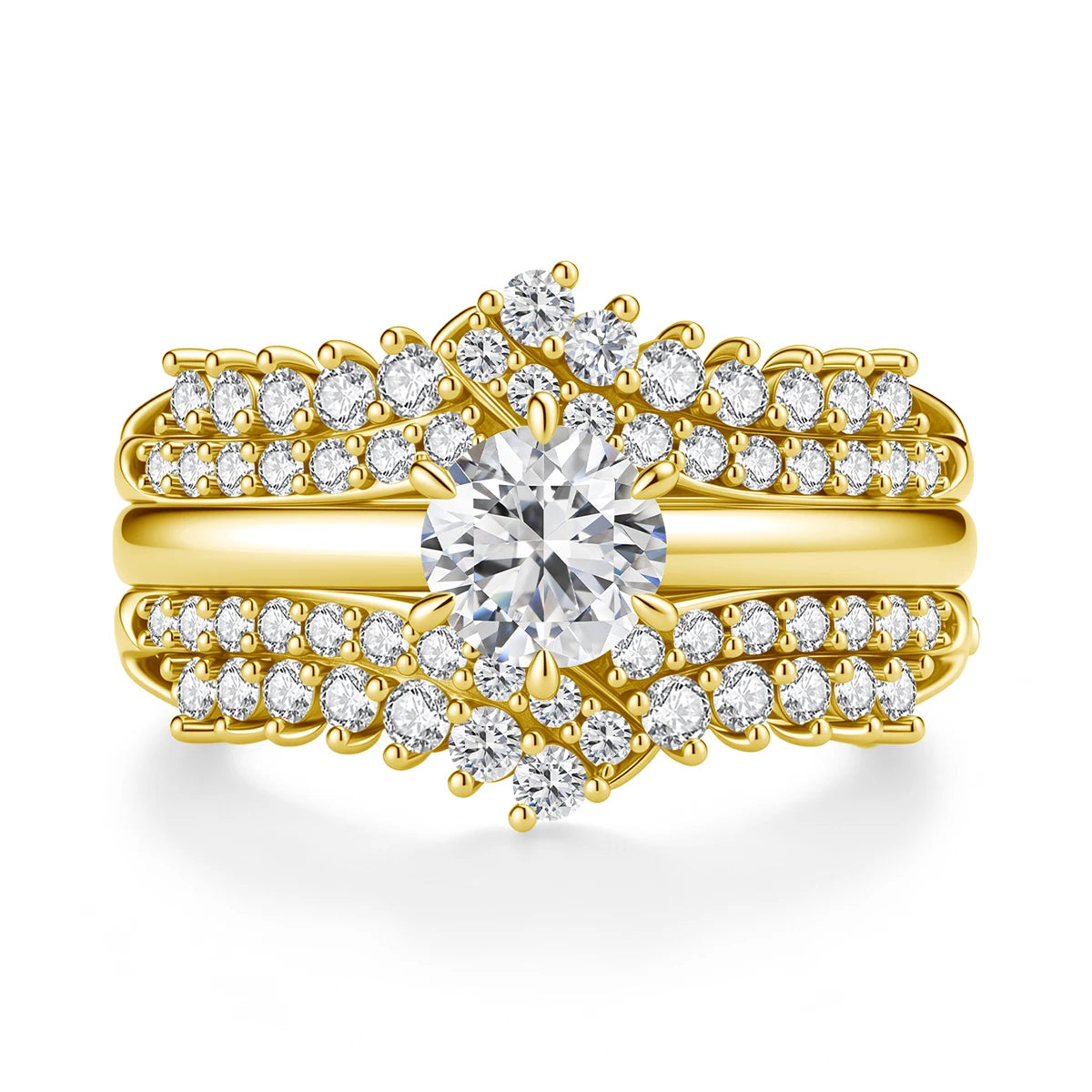 1/20 14k GF Moissanite Ring Set Real 14K Gold Filled 2pcs Stackable Luxury Engagement Ring Silver Base Durable Jewelry for Women