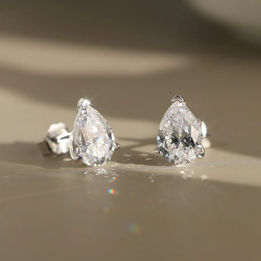 Women Stud Earrings 0.5-2ct Pear Moissanite with Certificate Passed Diamond Test S925 Silve Sparkling Jewelry Gift