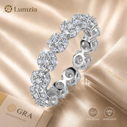 Flower Cluster Moissanite Eternity Band Ring Pave Stackable S925 Silver D Color VVS1 GRA Certified Gift for Women