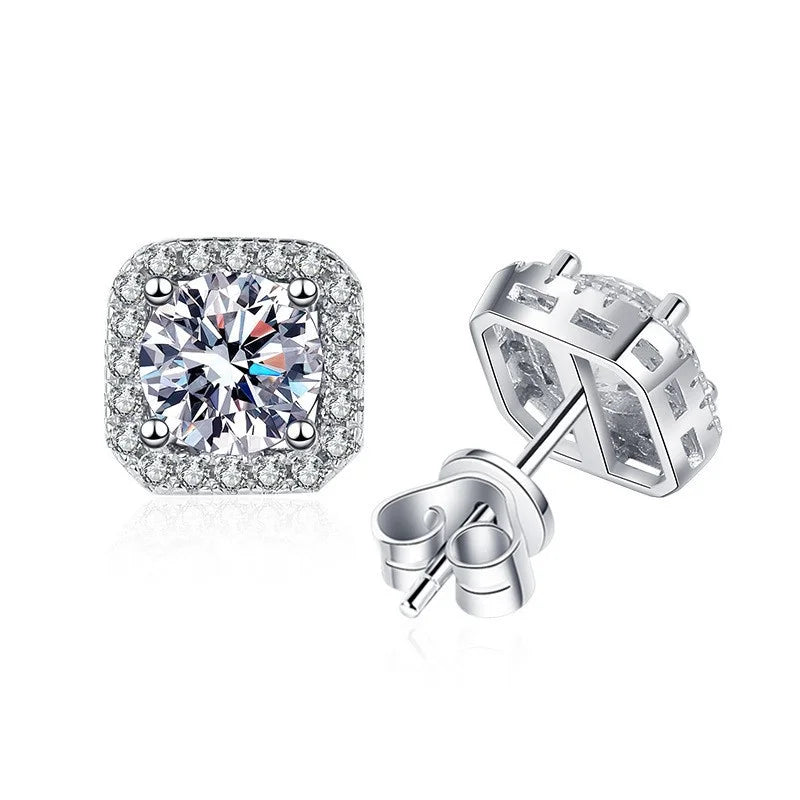 E019 Lefei Fashion Trendy Diamond-set Classic Moissanite Cross Square Stud Earrings For Women s925 Sterling Silver Party Jewelry