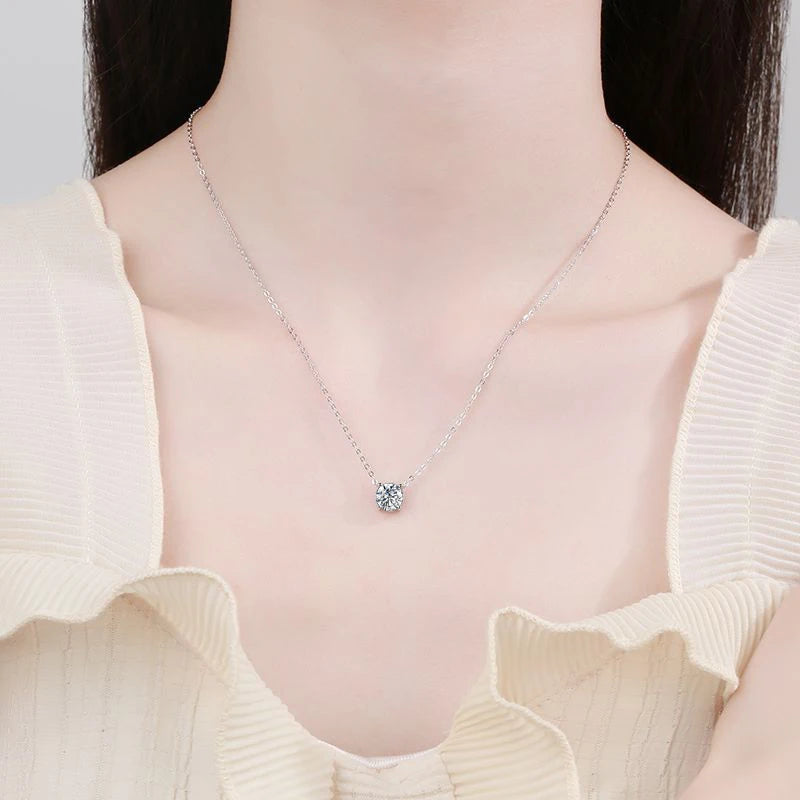 NeeTim 1ct 2ct 3ct 5ct Moissanite Jewelry Sets for Women 925 Silver with White Gold Plated Necklace Chain Stud Earrings Sets