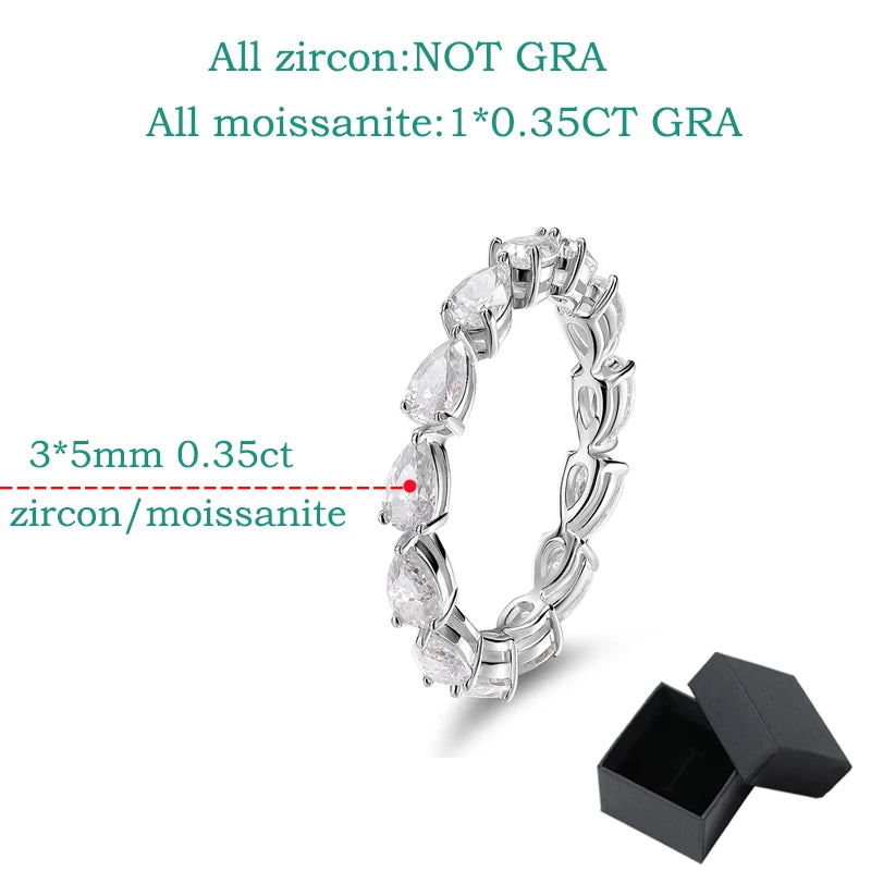 Smyoue Certified 3*5mm Pear Cut Moissanite Eternity Rings for Women Luxury Quality Lab Diamond 925 Sterling Silver Wedding Band
