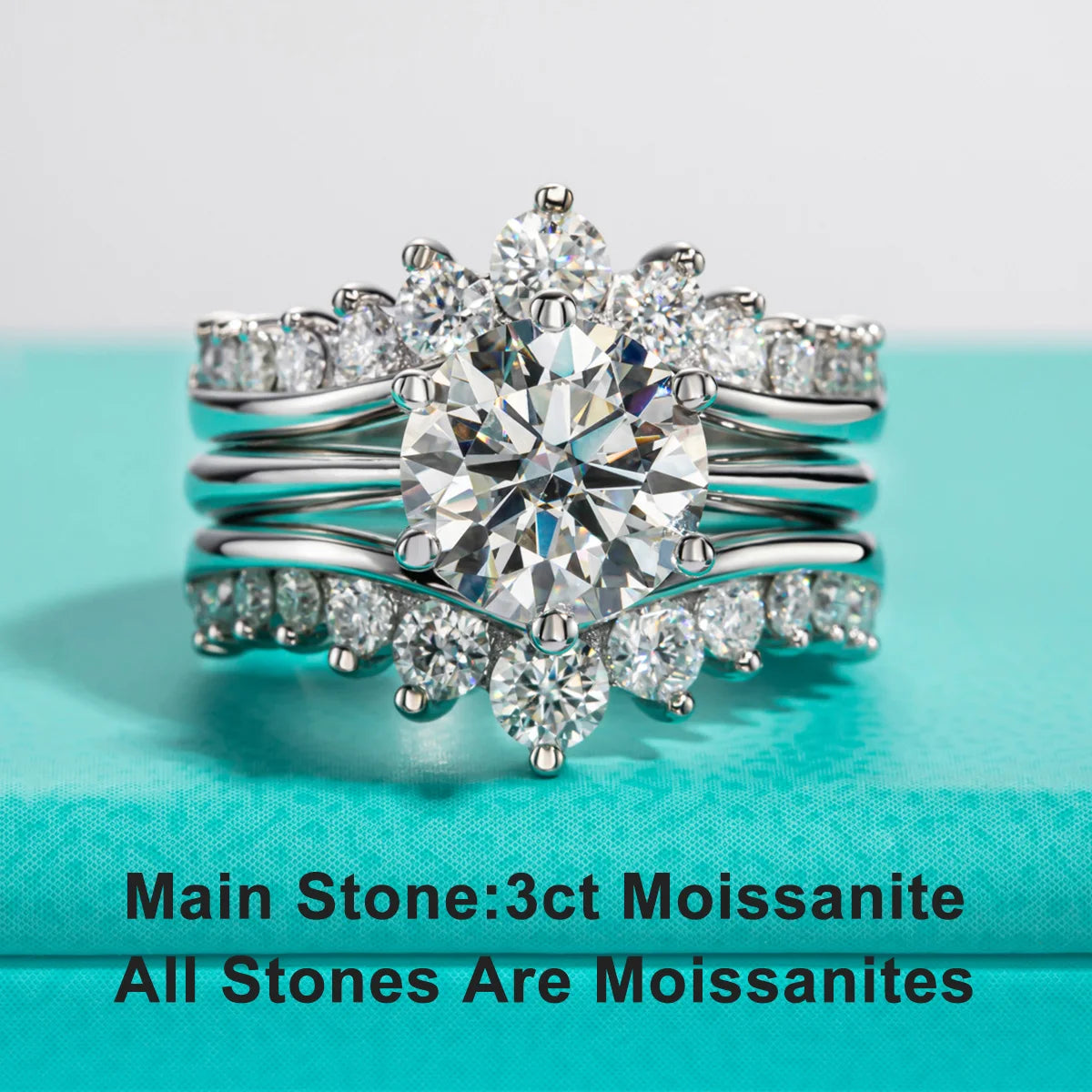 AnuJewel Wholesale 3CT D Color Moissanite Wedding Bands 18k Gold Plated 925 Sterling Silver Bridal Ring Set For Girls Jewelry