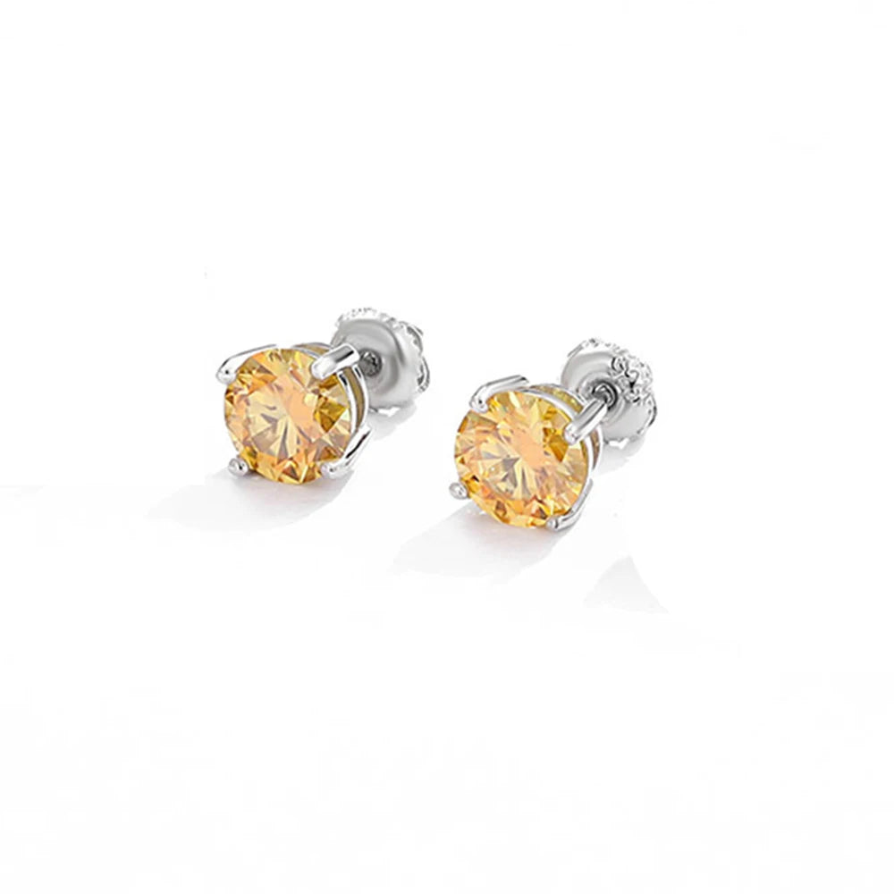 4/5/6.5/8 mm Real Moissanite Diamond Stud Earrings Blue/Red/Green/Yellow/Pink/Black/White/Grey 925 Sterling Silver Jewelry