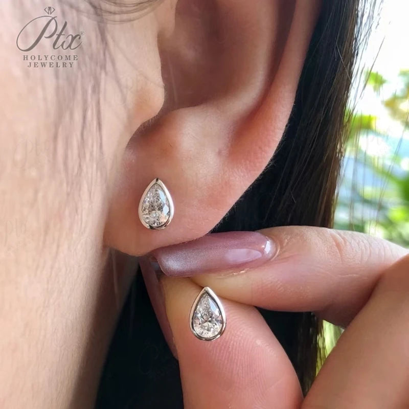 Moissanite Earrings Pear-cut Women's Style D/ VVS1 Grade Bezel-set Diamond Jewelry Suitable for Parties and Engagement Gifts