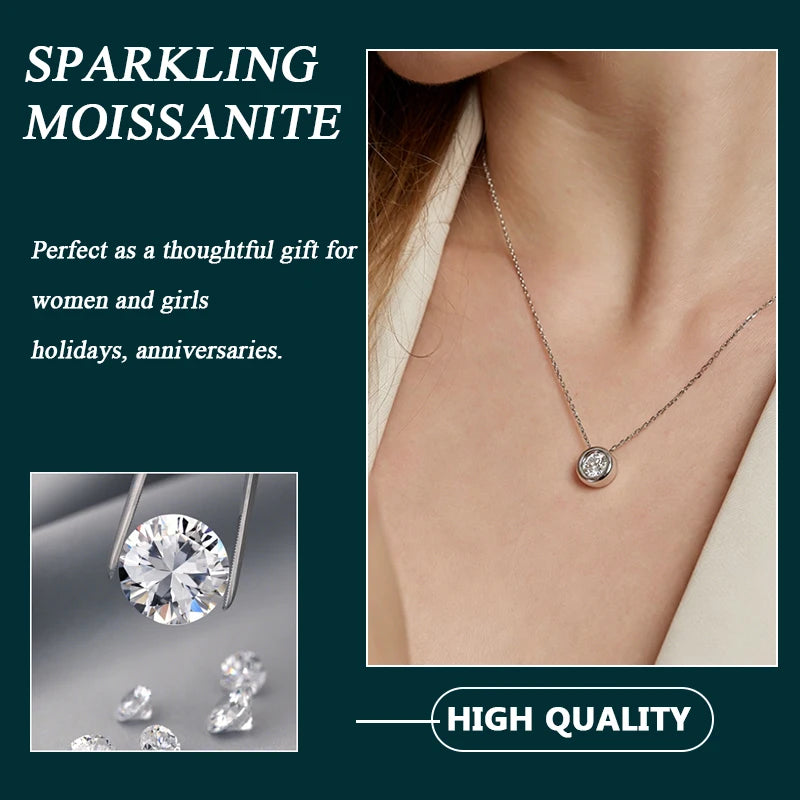 WES 1CT Moissanite Necklace 925 Sterling Silver D Color VVS1 Bezel Set Solitaire Pendant Necklace For Women Fine Jewelry Gift